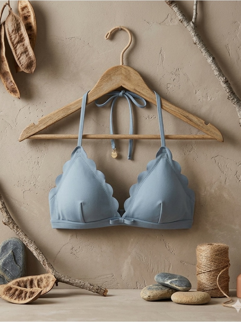 Kate Spade New York Scalloped Triangle Bikini Top NWT Small Harbor Fog